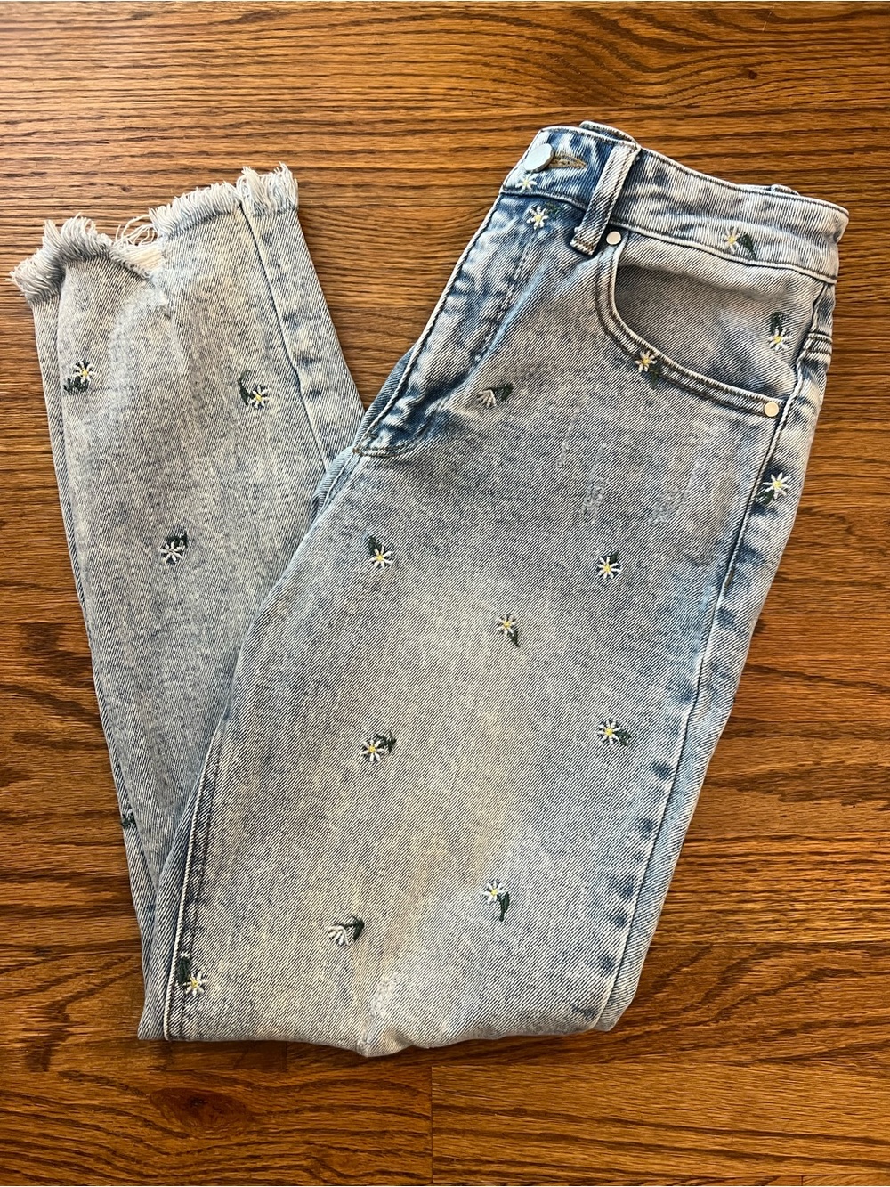 Material Girl Light Blue High-Rise Daisy Embroidered Jeans